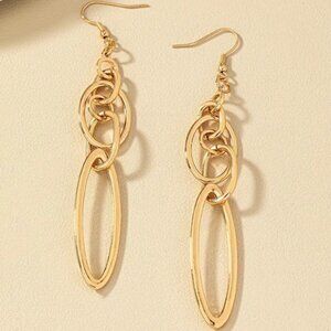 Elegant 14k Gold Plated Hollow Oval Shape Long Dangle Earrings